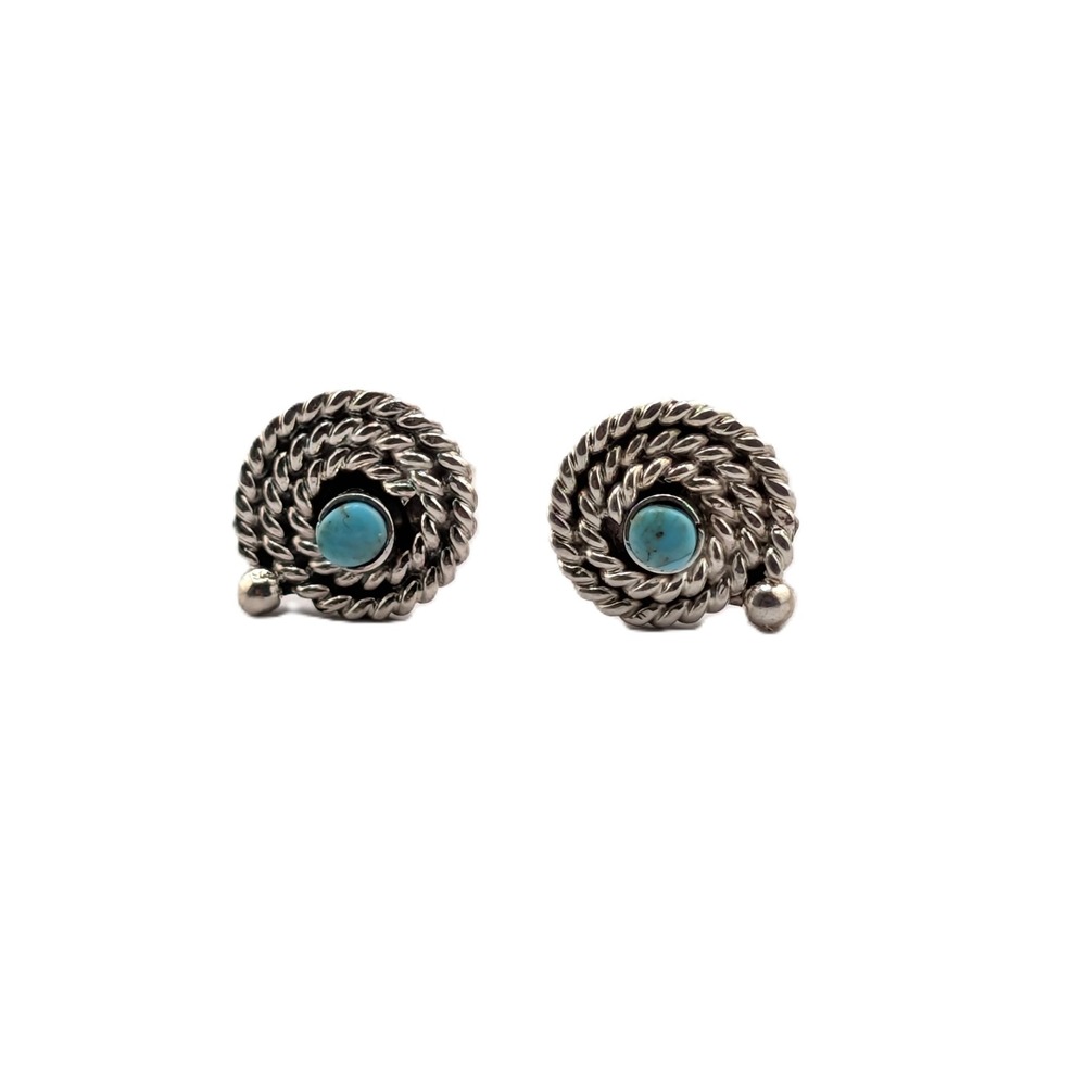Native American Style Twisted Rope‎ Spiral Post Earrings Turquoise Jewelry**